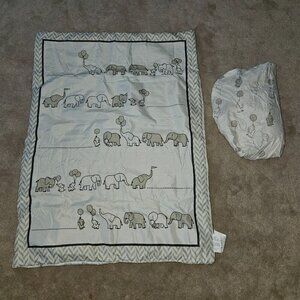 Manhattan Kids Elephant Balloons Comforter Crib Sheet Set White Gray Nursery